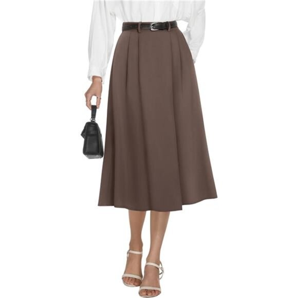 Women's High Waisted Midi Skirts Brown - Picture 1 of 6